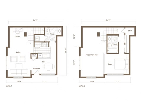 Floor plan for 1 bed, 1.5 baths, 812 sqft